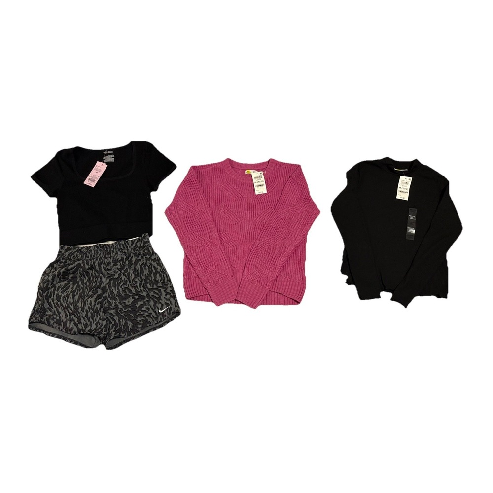 NWT Girls 4-Piece Lot – Wild Fable Top, 2 Epic Threads Tops & Nike Shorts Size M